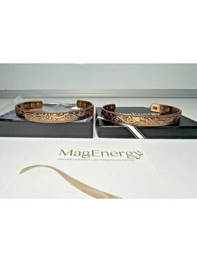 MagEnergy Copper Bracelets Set of 2 Adjustable Healing Magnetic Floral Jewelry